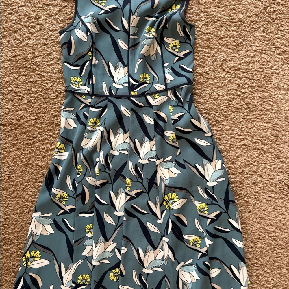 Ann Taylor Multicolored Ruched Midi Dress V-neck Wedding Guest